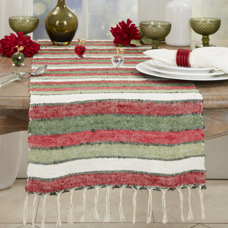 Chemin de table en coton Cales, Rouge / vert