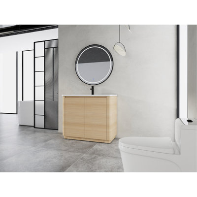Meuble-lavabo autoportant de 40 po avec lavabo en céramique blanche et porte à fermeture douce 2 po, emballage KD, contreplaqué