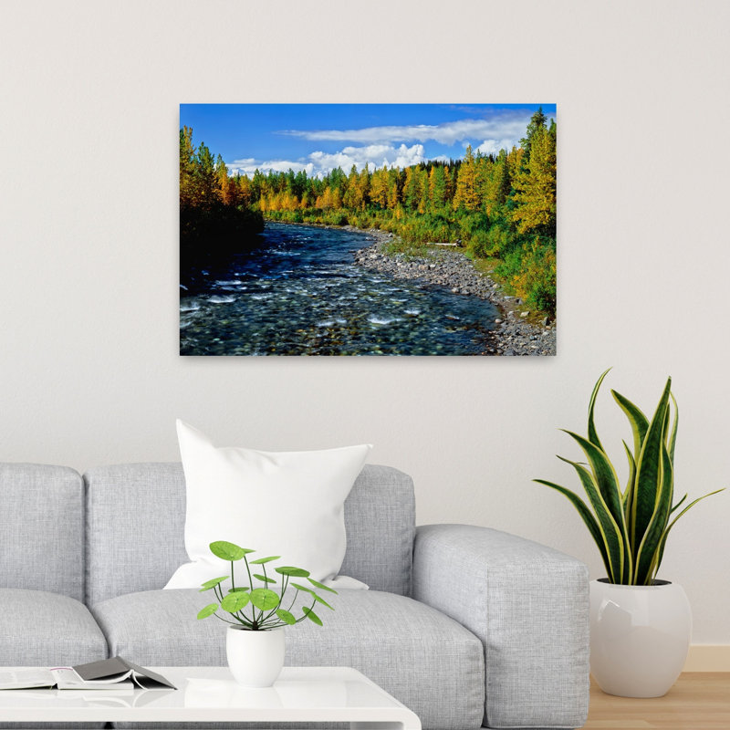 Scenic view of Chulitna River in early autumn Alaska USA 1 Piece Wrapped Canvas Wall Art, 60.96 cm H x 91.44 cm W