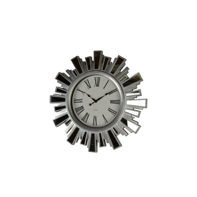 Clear Mirrored Glass And Heavy Duty Plastic Silent Analog Sunburst Wall Clock