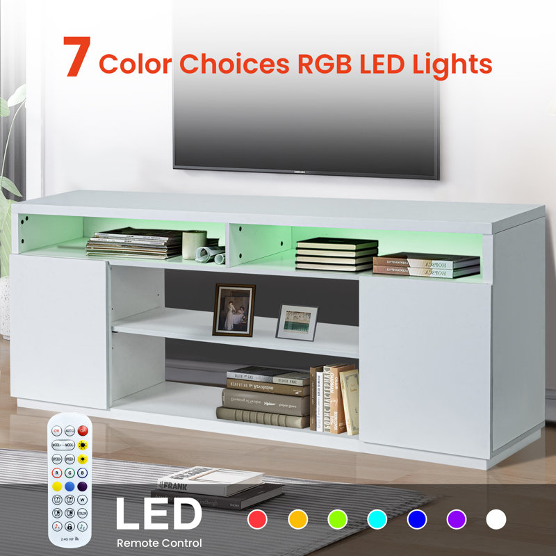 68" LED TV Stand for TVs up to 78", Modern Media Console Entertainment Center with Storage Cabinets & Adjustable Shelves