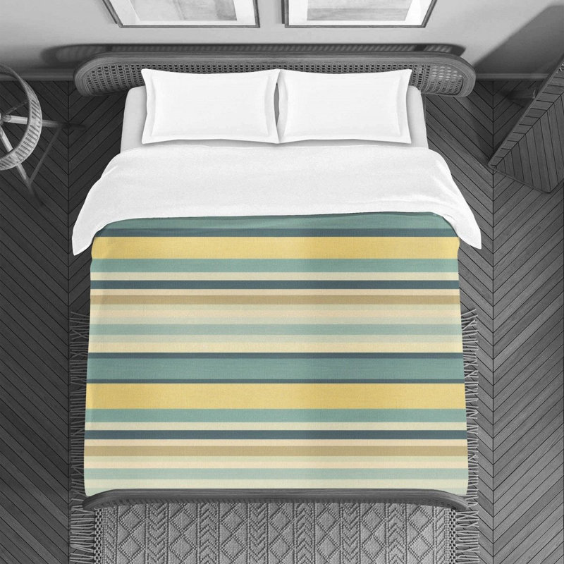 Horizontal Stripes Bedding Striped Duvet Cover Orange, Housse de couette pour lit simple, Bleu/jaune