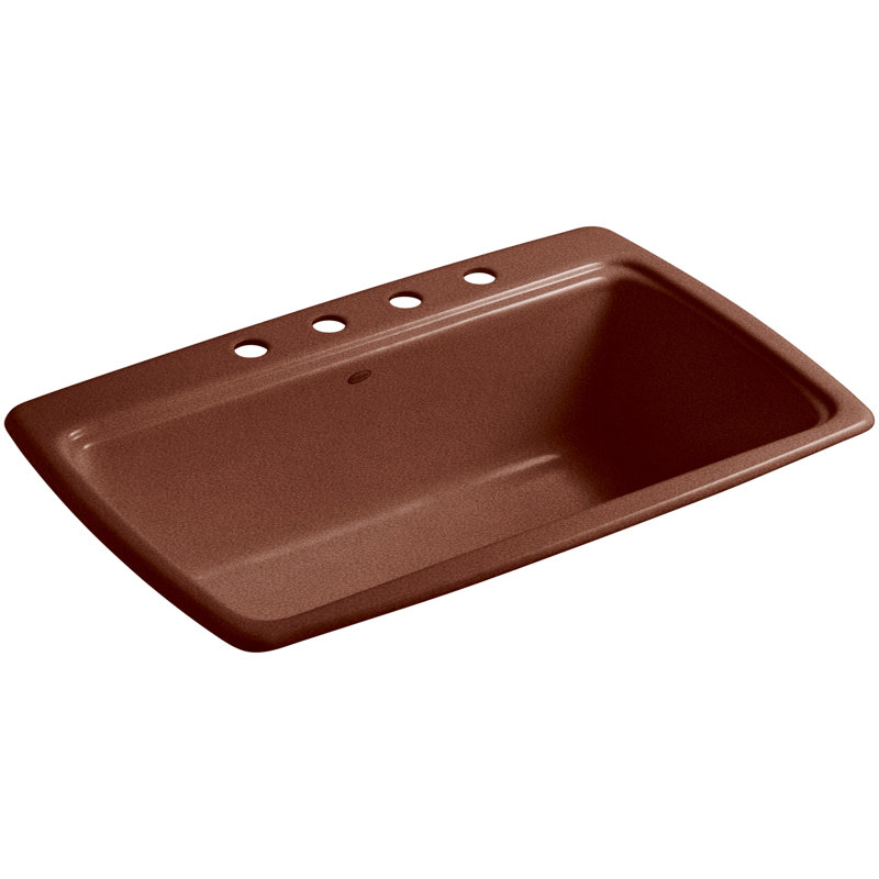 Cape Dory 33" L x 22" W x 9-5/8" Top-Mount Single-Bowl Kitchen Sink, Ember, 4 Hole