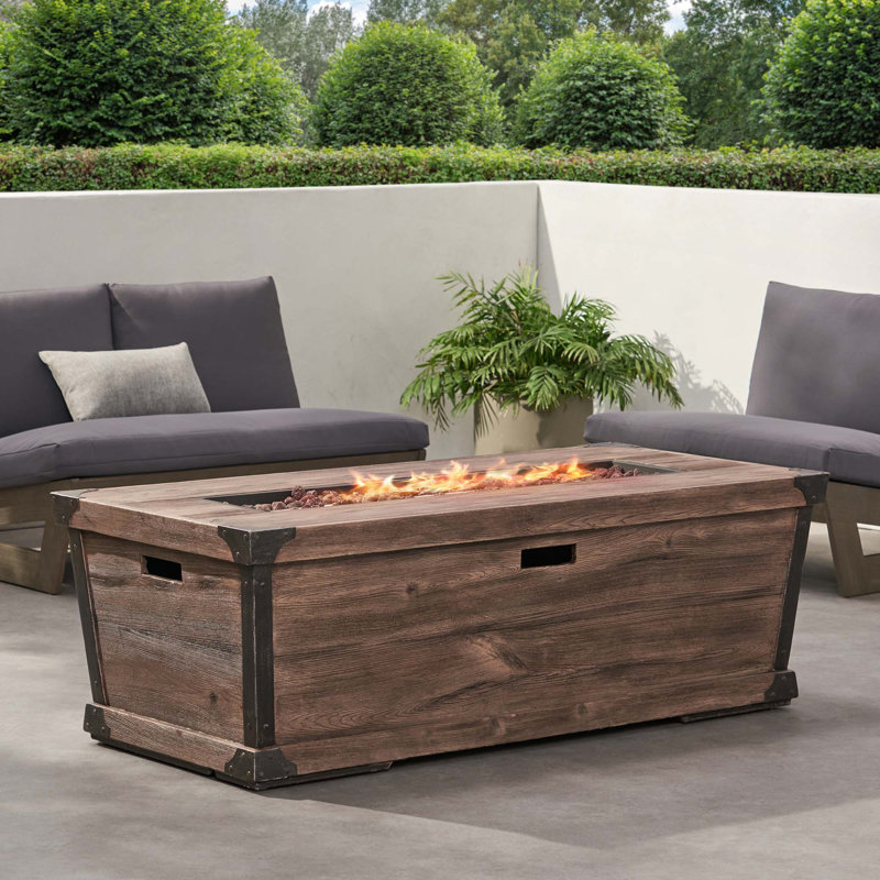 Table d'extérieur d'extérieur en béton pour foyer d'extérieur, foyer d'extérieur au gaz rectangulaire de 56 pouces - 50 000 BTU, foyer d'extérieur à motif en bois, couvercle de réservoir non inclus