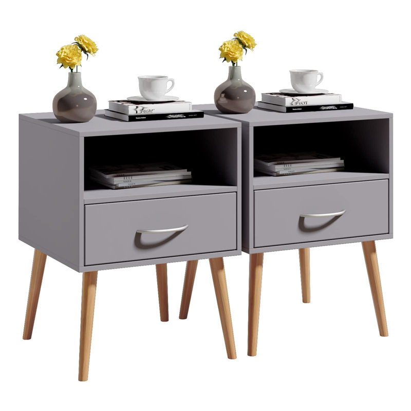 Carrizal 1 - Drawer Nightstand Set of 2, Grey