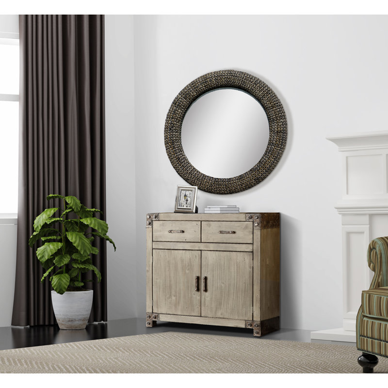 Wood Flat Wall Mirror, Silver Patina