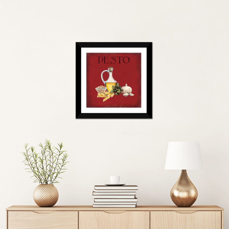 « pesto », impression sur toile, H 16 po x l 16 po x P 1 po, Papier avec cadre noir, Blanc