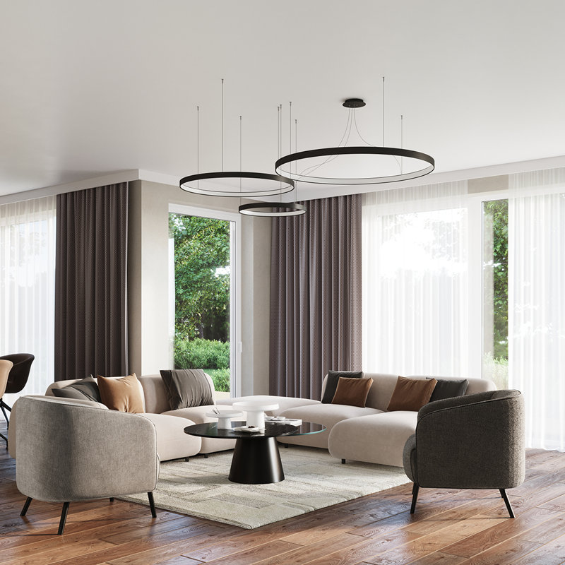 1 - Light LED Geometric Pendant, Black, 150cm H x 78cm W x 78cm D, 3000K