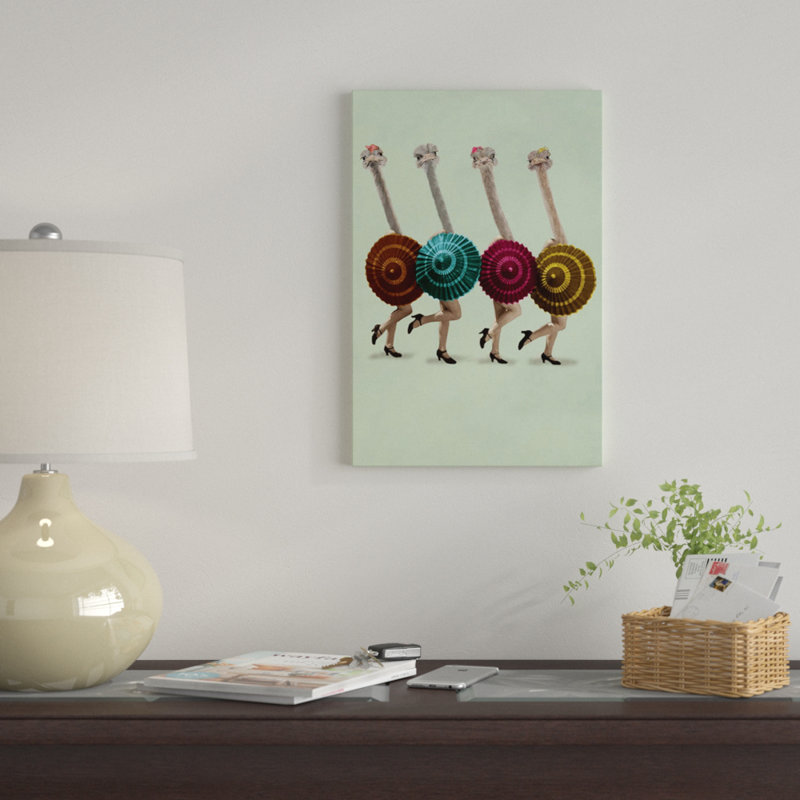 « danse ostriches » par coco de paris, reproduction d’art sur toile tendue, H 12 po x l 8 po x P 0,75 po, Toile tendue