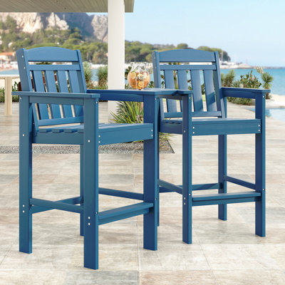 Ensemble de 2 chaises hautes Adirondack, tabourets Adirondack en PEHD avec plateau de connexion, chaise Adirondack à hauteur de bar, tabouret de bar idéal pour toutes les saisons pour balcon, bord de piscine, cour arrière
