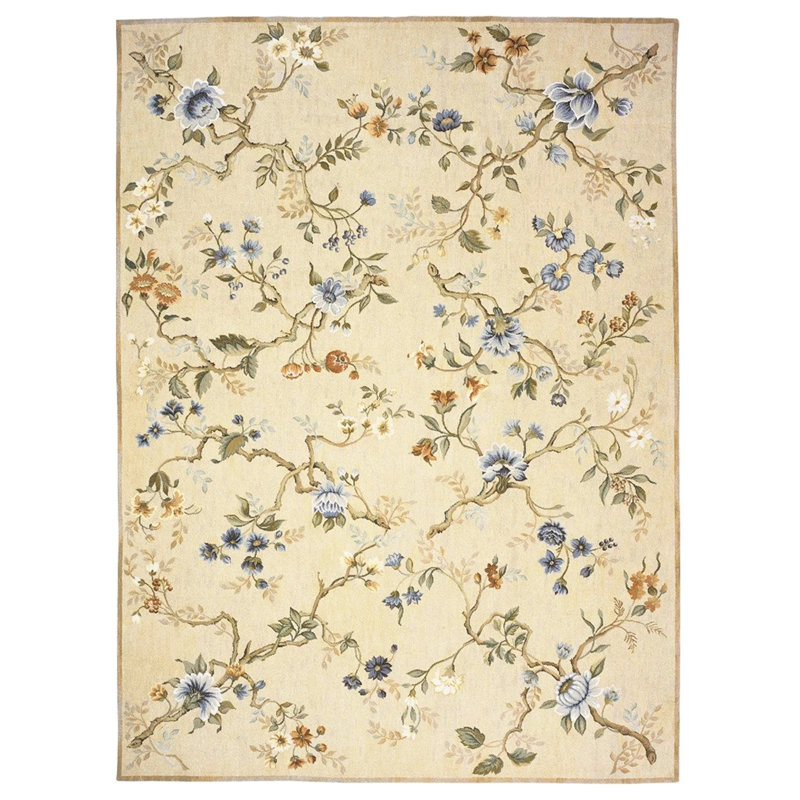 Tapis doré de haute qualité noué à la main, Rectangle de 13 pi 7 po x 19 pi 2 po