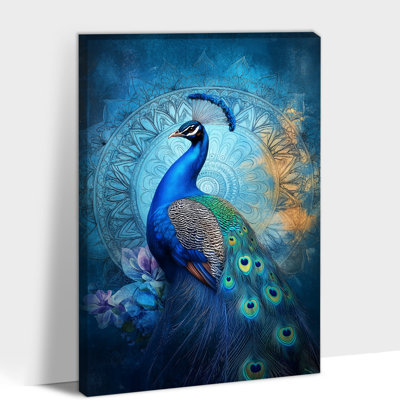 Grande paon, art mural sur toile, mandala bleu, paon, peinture, impressions sur toile élégantes, prêt à accrocher, paon, décoration murale pour salon, salle de bain, bureau
