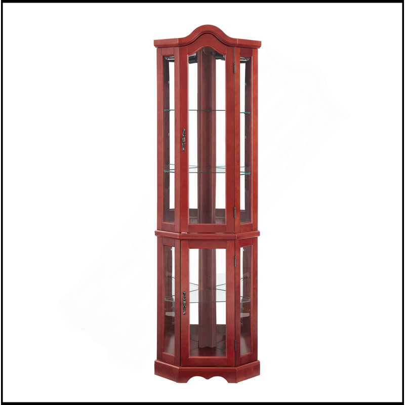 Vitrine de coin lumineuse avec portes et tablettes en verre trempé - Vitrine élégante en cerisier avec ampoule pour le décor du salon et de la chambre à coucher - Cerisier