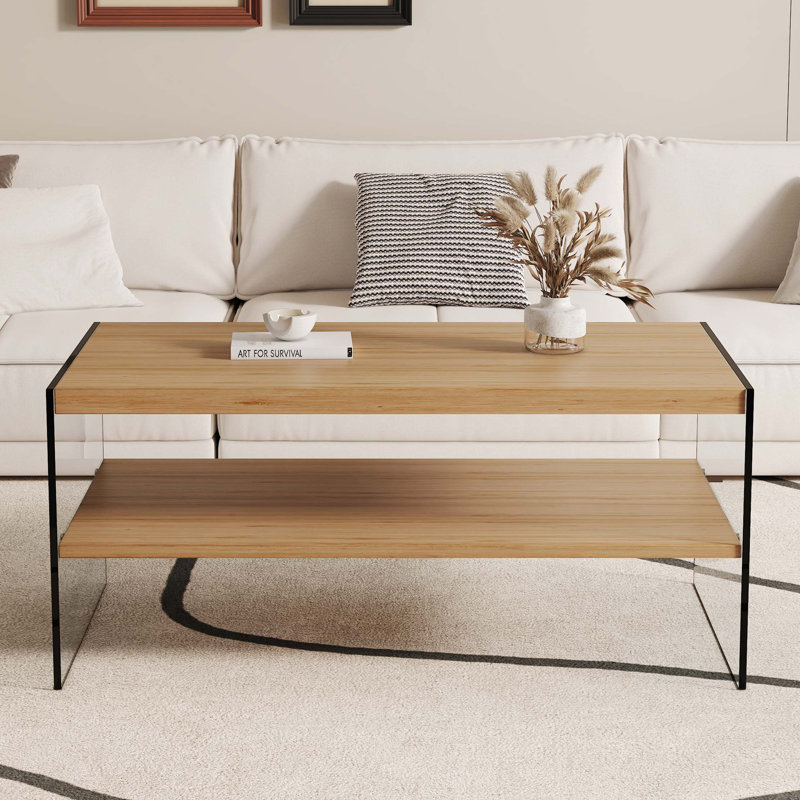 Table basse à deux couches rectangulaire, Bois naturel