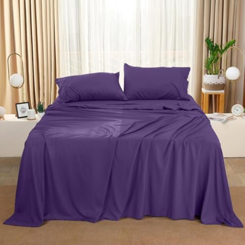 Full Sheet Set – 4 Piece Bed Sheets For Full Size Bed, Soft And Breathable Microfiber, Includes 1 Fitted Sheet, 1 Flat Sheet And 2 Pillowcases (Egg Plant)