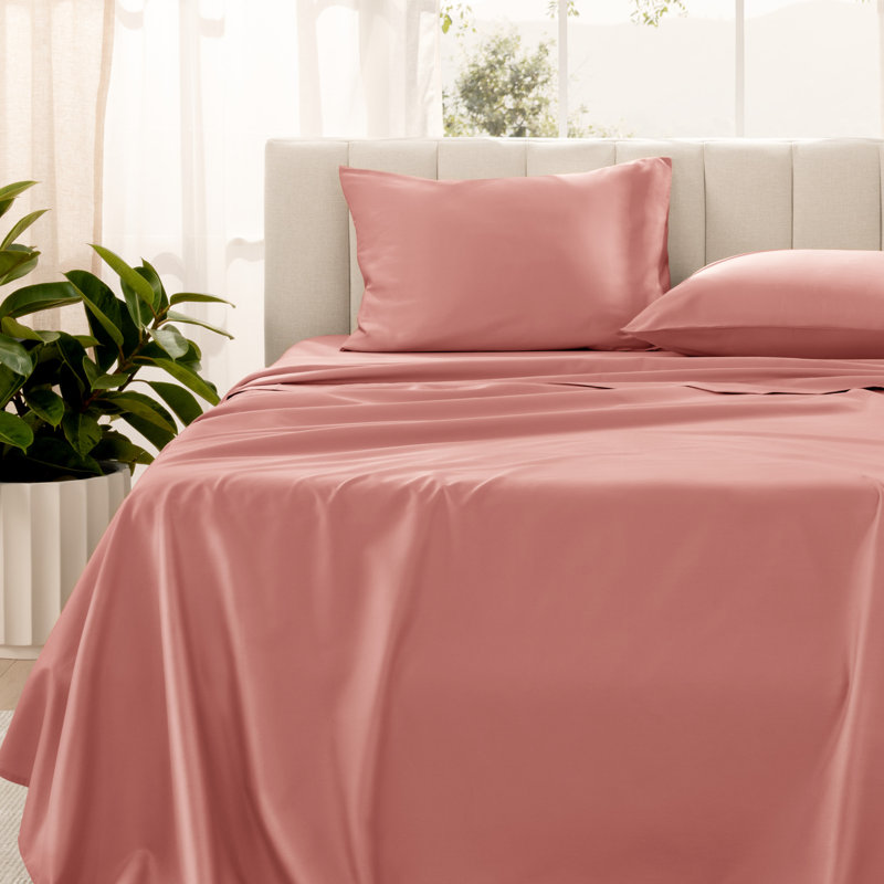 400 Thread Count Sateen Sheet Set, Dusty Rose, Full Sheet Set with 2 Pillowcases
