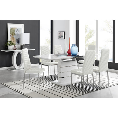 Grand ensemble de salle à manger extensible Everson avec 6 chaises de luxe rembourrées en similicuir