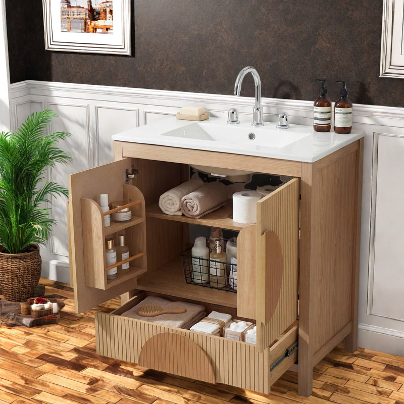 Dans le meuble-lavabo et le lavabo, rangement moderne en bois MDF pour petite maison