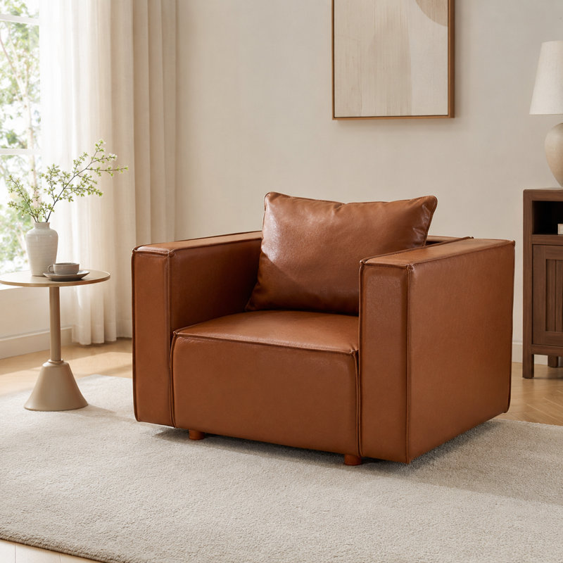 Fauteuil d'appoint en cuir l 50 po, Brun