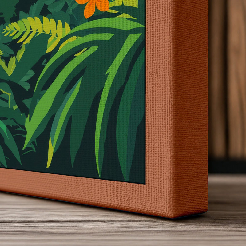 Mountain Through Jungle Tropical - Wrapped Canvas, 18x12 - 45.7 x 30.5 cm, Terracotta Border