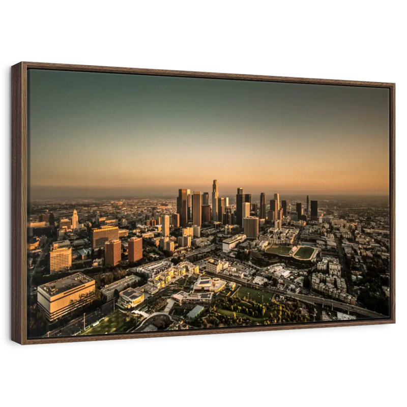 Los Angeles, ciel sépia, 19 po x 13 po, Cadre flottant en noyer