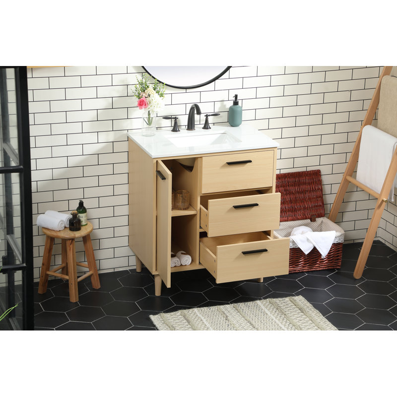 Baldwin 30'' Single Bathroom Vanity with Engineered Marble Top, Maple