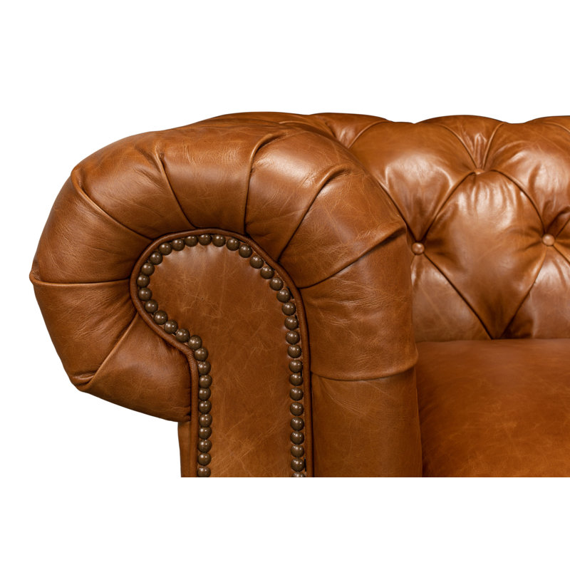 Carola Leather Sofa, Cuba Brown Genuine Leather