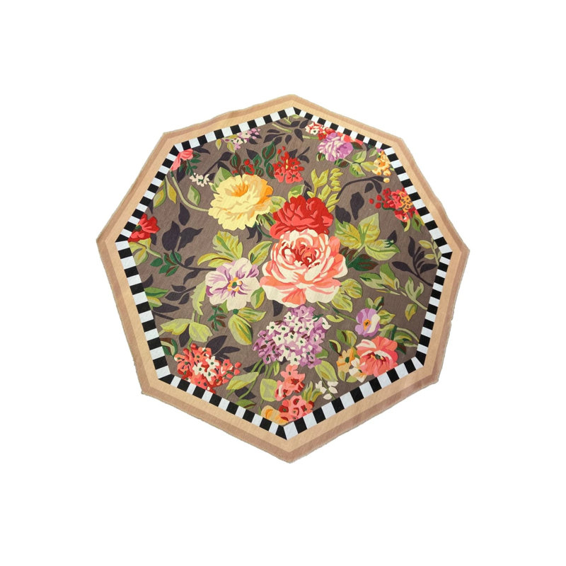 Flower Pattern Decorative Non-Slip Based Washable Carpet, Round 3'4"