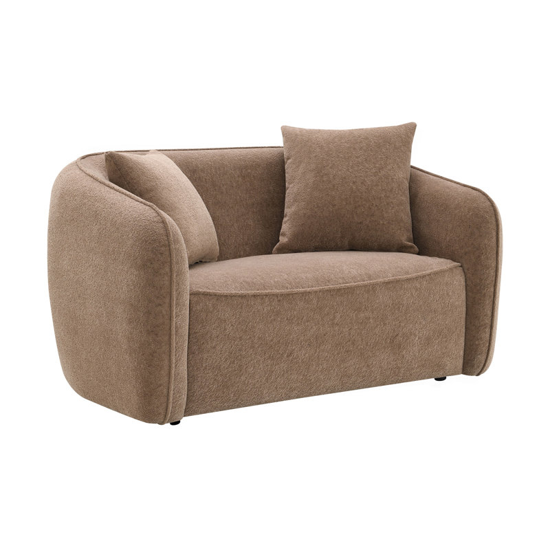 Canapé deux places en chenille marron avec 2 coussins décoratifs assortis