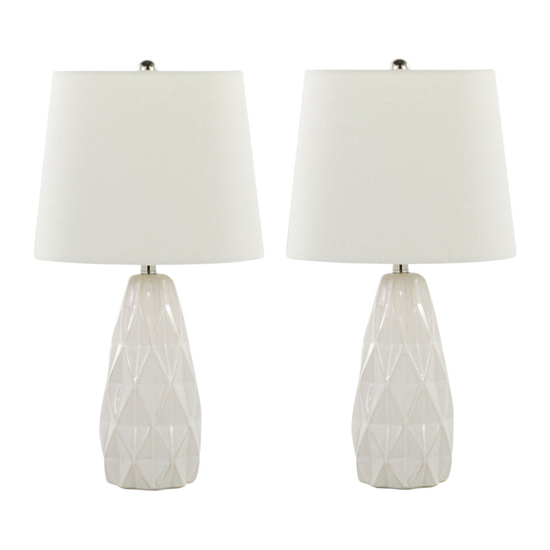 Lampe d'appoint Hex 20 po, nickel poli et lin blanc cassé de Grandview Gallery par LumiSource - ensemble de 2, Blanc