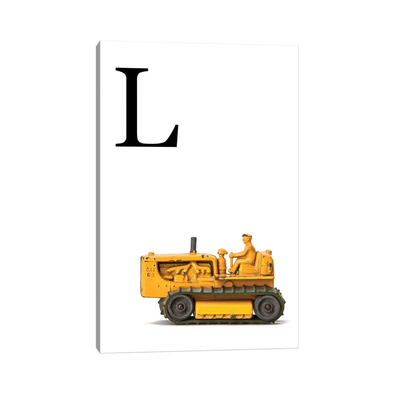 L Bulldozer Yellow White Letter - Print on Canvas, Wrapped Canvas, 66.04 cm H x 45.72 cm W x 1.91 cm D