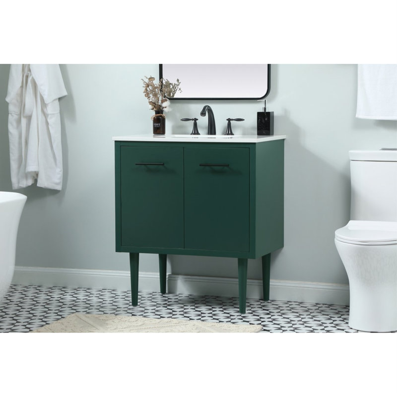 30'' Single Bathroom Vanity with Engineered Marble Top, Green