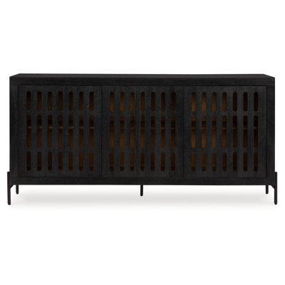 Lizzy Sideboard Console, 3 Inner Shelves, Black Natural Wood 64 Inch by Benjara