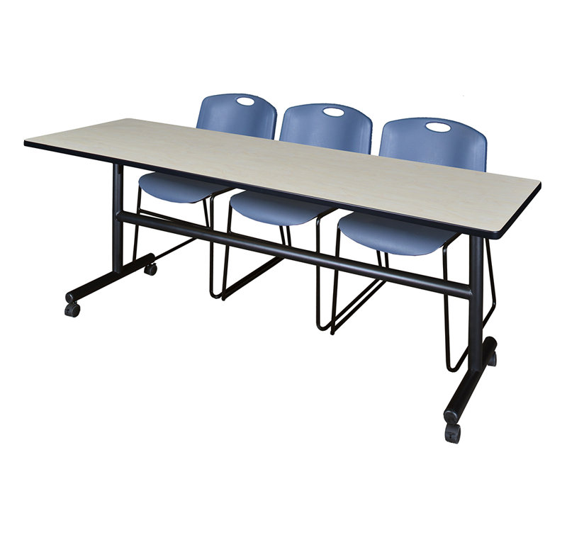 Nicklos Flip-Top Training Nesting Table, 2 Zeng Stack Chairs, Maple/Blue