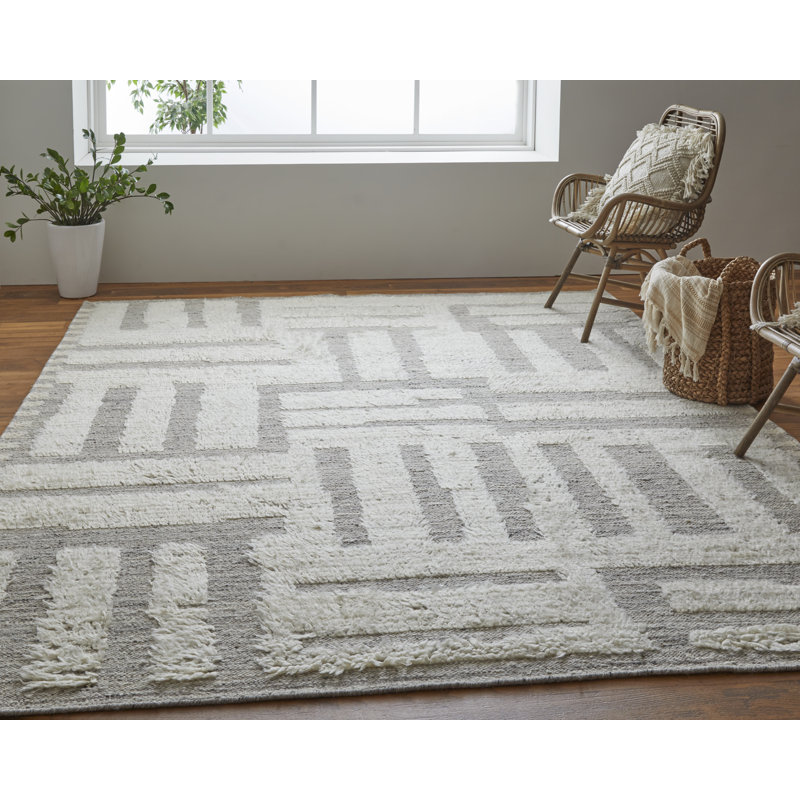 Ashby Wool Geometric Area Rug in Gray, Rectangle 9'6" x 13'6"