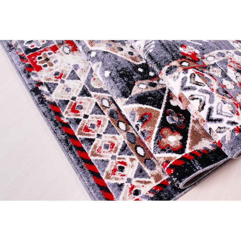 Tapis oriental rouge / gris Mangassa, Rectangle 3 pi 9 po x 5 pi 5 po