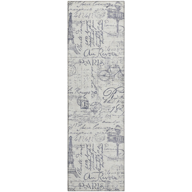 Premium Machine Washable Mayfield AMF2209 novelty Rug, 2'3" x 7'6" Runner, Ivory