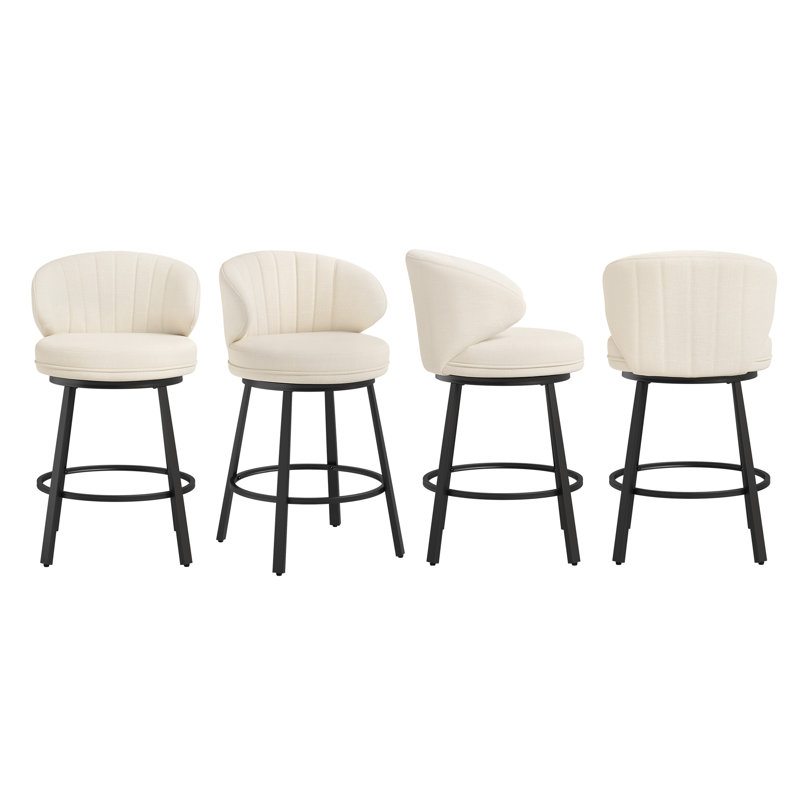 Tabourets de bar pivotants modernes avec structure en métal, Lin clair, 4