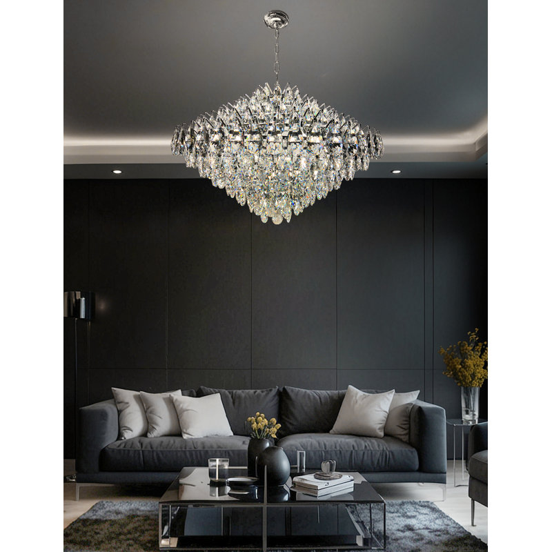 Lustre empire en cristal de luxe luxueux 21 lumières à intensité variable, Chrome