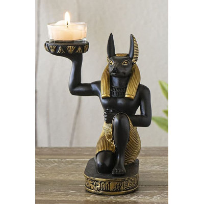 Bungalow Rose Ancient Egyptian God Of The Afterlife And Mummification Anubis Kneeling On Hieroglyphic Pedestal Base Votive Tea Light Candle Holder Fig -  07E5A56C144144AC990B68BBCD9B1018