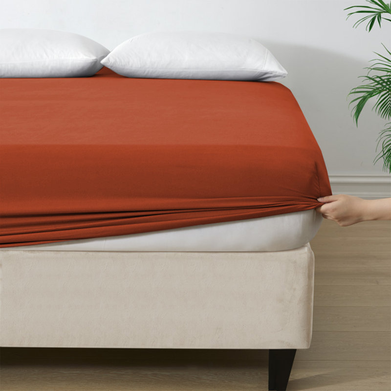 Brushed Microfiber 40cm Deep Fitted Bed Sheet, Rust, Double (4'6)