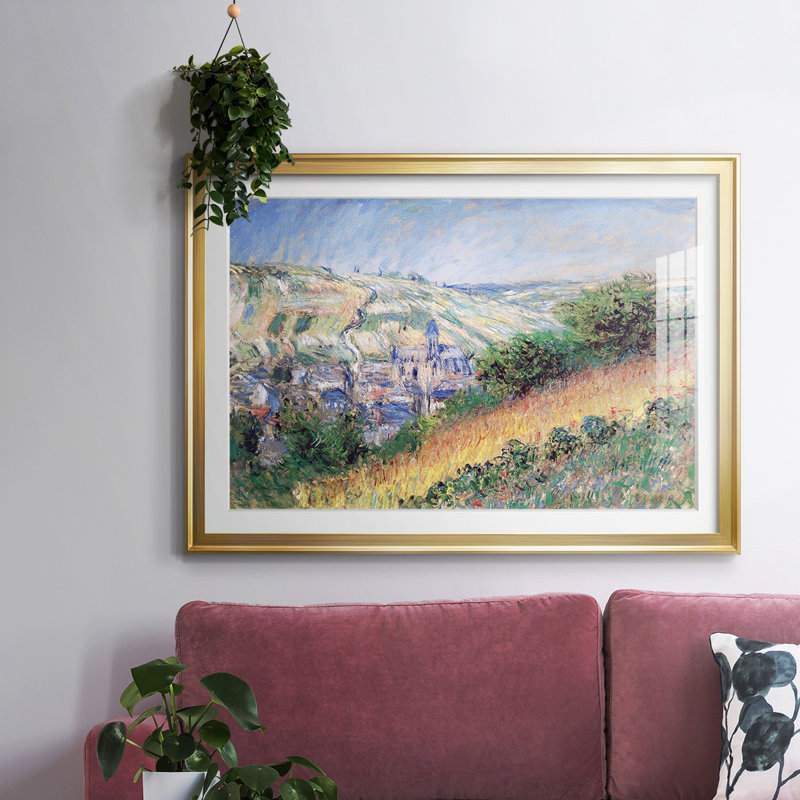 Vue de Vetheuil, impression sur papier encadrée, Or, H 30 po x l 44 po x P 1,5 po