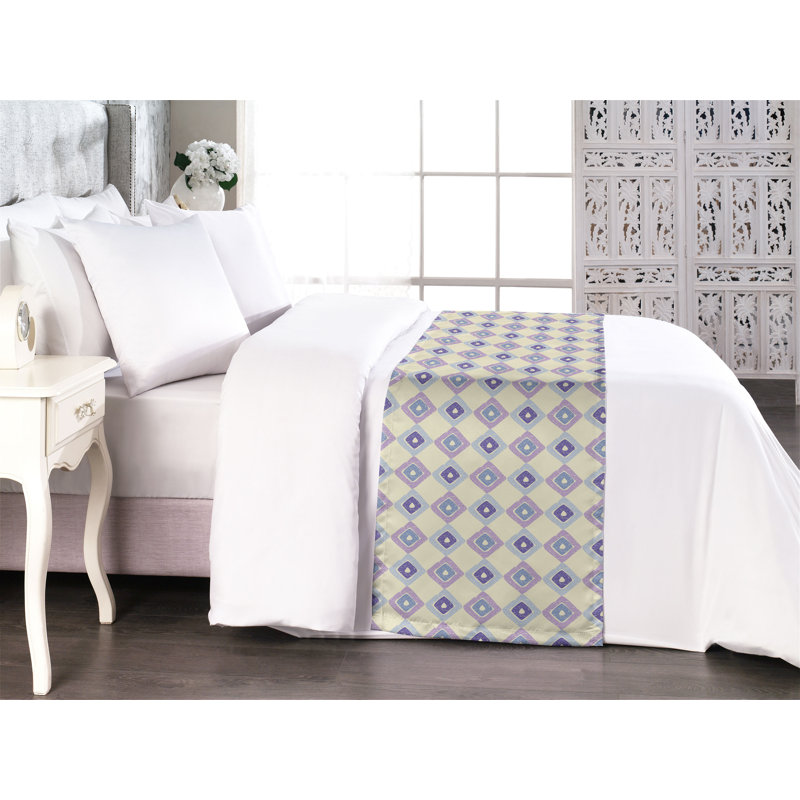 Ambesonne Boho Bed Runner Hatched Nested Rhombs Eggshell and Multicolor, Queen