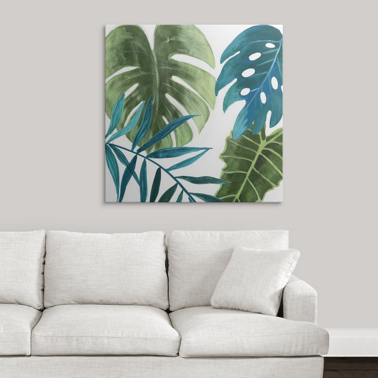 «Tropical Leaves I» par Asia Jensen, reproduction d'art, H 24 po x l 24 po x P 1,5 po, Toile
