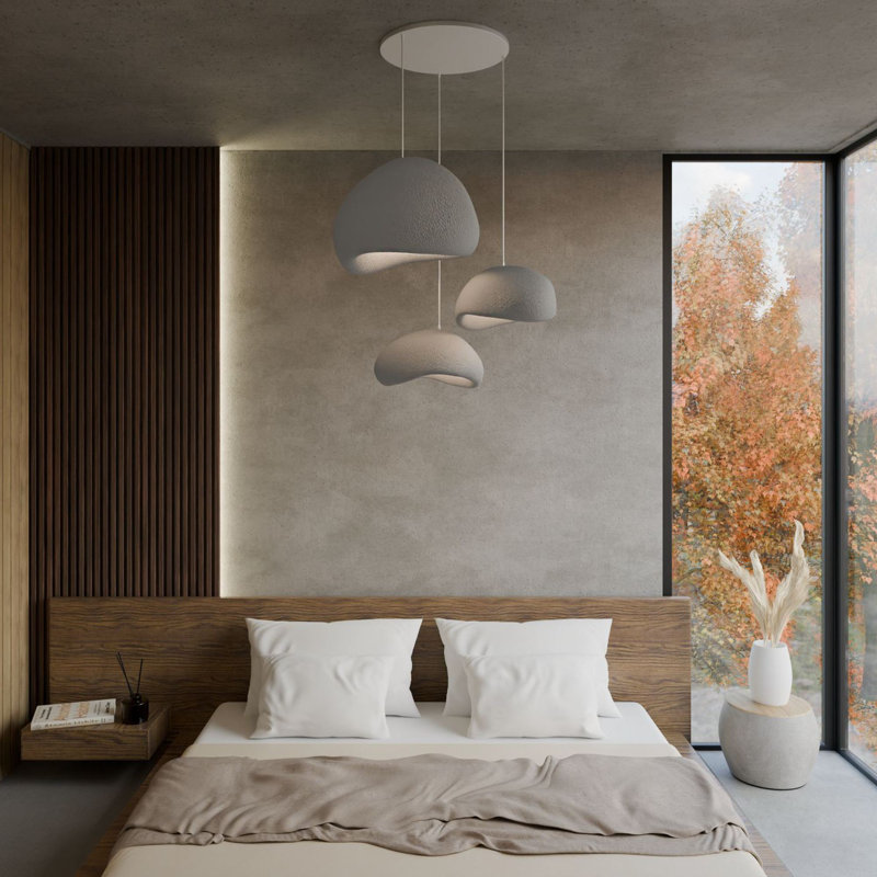 Elegant Adjustable Chandelier, Concrete Grey, 41 x 12.6 x 9.4 inches | Polymeric Composite Body & Cap, Height 12.2 to 47.2 inches | Fits 3 x E27 Bulbs (Max 40W), Modern Lighting for Home & Office Décor