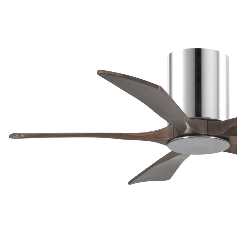 Irene Flushmount Light Kit 5 Blade LED Ceiling Fan, Polished Chrome, Walnut Tone, 42"