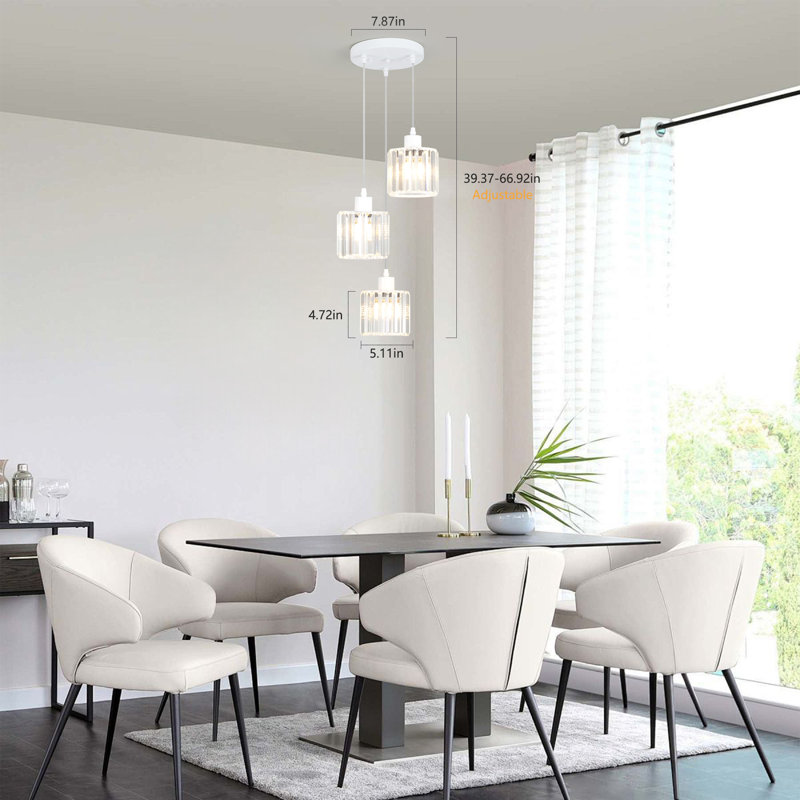 Stacyann 3 - Light Round Crystal Chandelier with Crystal Lampshade, Dining Room Light Fixture Over Table with Adjustable Height