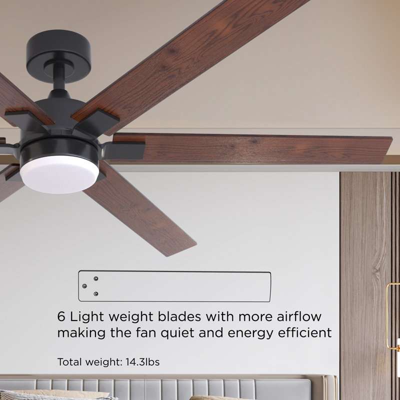 ONE Smart All Seasons 60" Ceiling Fan with Light, Quiet, Alexa/Google, 3 Color LED Lights, Reversible and Light Kit included