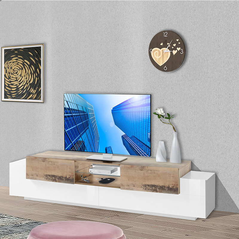 Nostrand Unfinished TV Stand for TVs up to 85", White/Maple