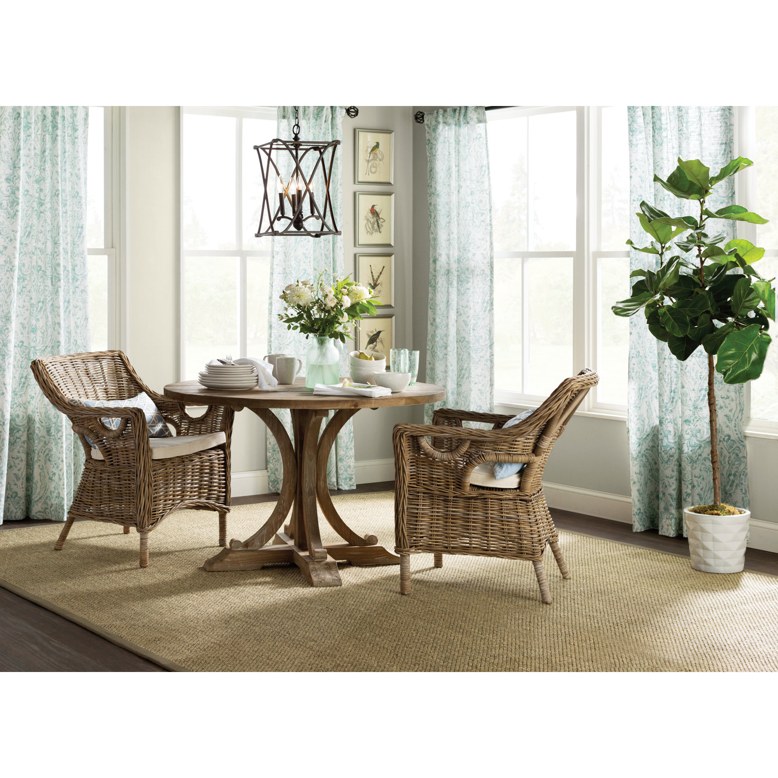 Beige Green Floral Jute Rug, Rectangle 9' x 12'